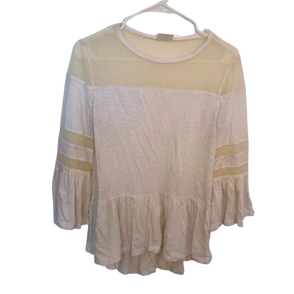 Abound Ruffle Peplum Blouse Bell Sleeve White Mesh - Picture 2 of 9